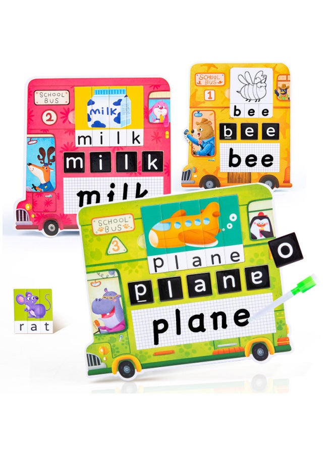 Children's Jigsaw Fun English Bus Words Spelling Letters Cognitive Early Education Educational Enlightenment Toys Wholesale-Color:Bus Word Spelling - Image 1